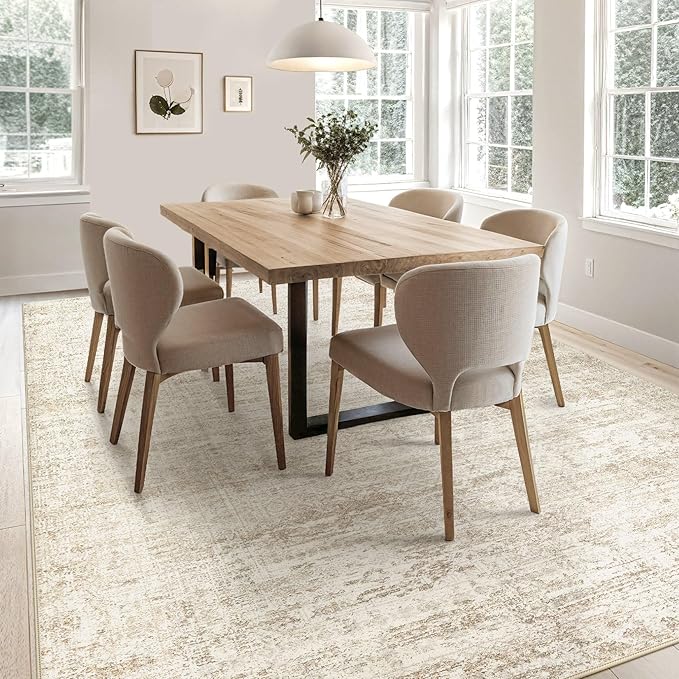 8x10 Area Rug Living Room Rugs - Washable Neutral Modern Abstract Soft Thin Rug Indoor Floor No Slip Rug Carpet for Bedroom Under Dining Table Home Office Decor - Beige/Brown