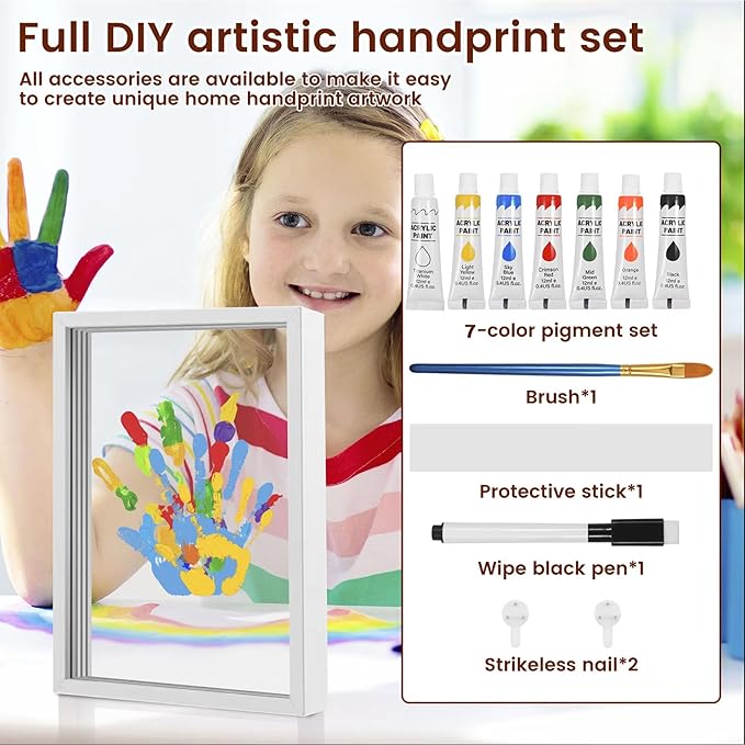 Hand and Footprint Kit for Family New Parents Mom Baby Keepsake, 5 Sheets, White Wood Frame, Handprint Ornament Crafts Gift for Christmas Birthday Anniversary Mother's Day Father's Day Adoption Days