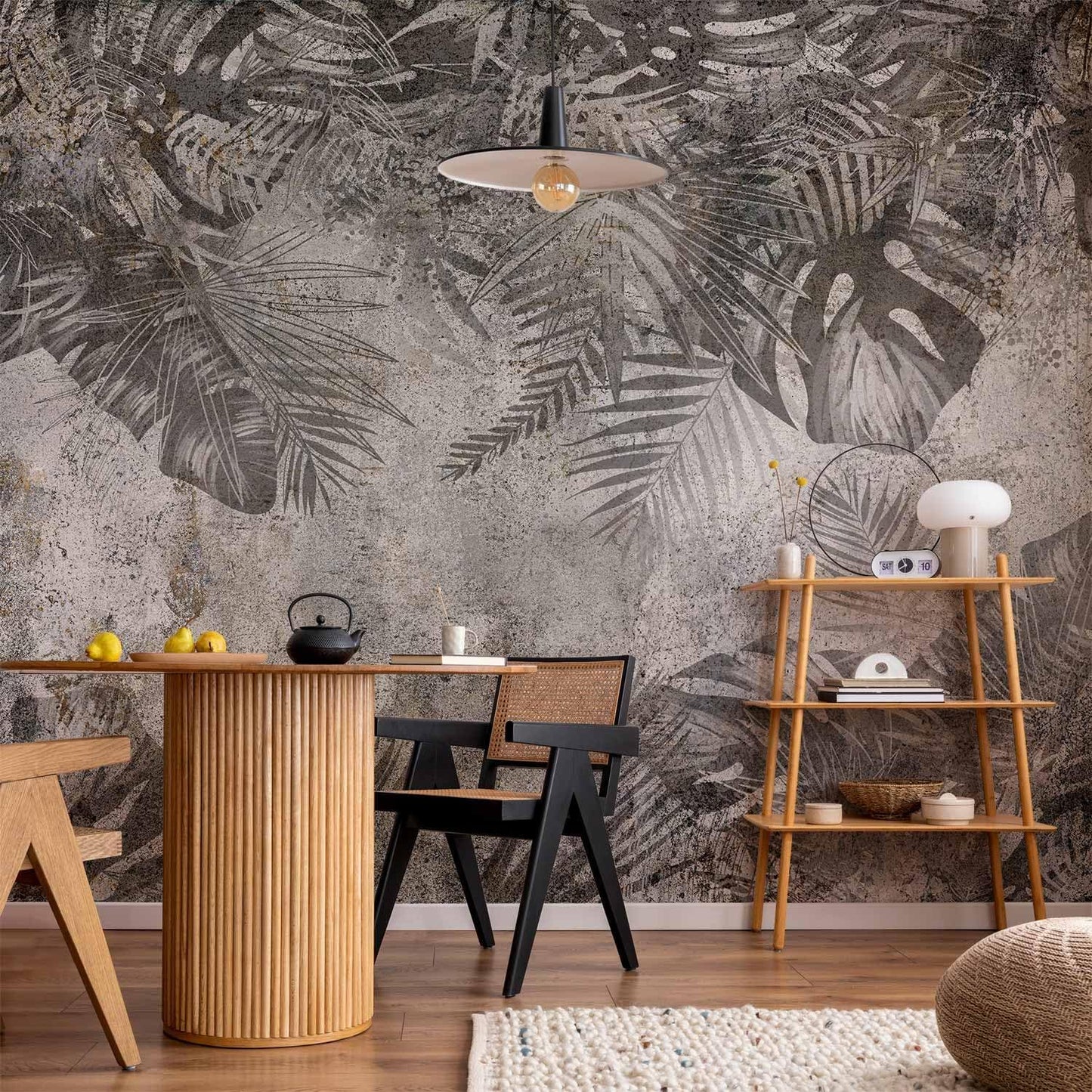 artgeist Wall Mural Tropical Leaves 157x110 in - XXL Non-Woven Wallpaper Fleece Wall Decor Photo Print Picture Image Design Landscape Palms Leaves Monstera Grey b-C-0825-a-a