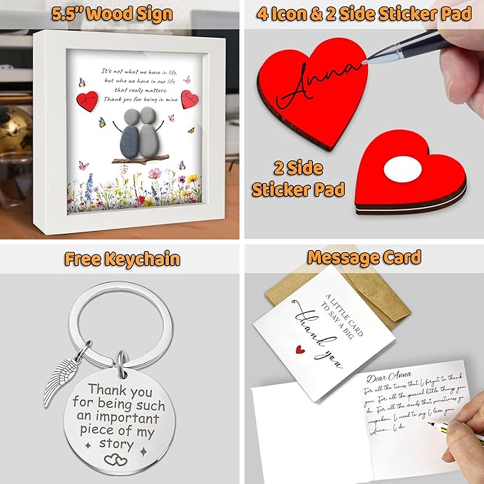 Bestfriend Gifts for Women, 5.5" Pebble Art Bestie Frame Wall Art, Thank You Soul Sister Keychain, Appreciation Birthday Friendship Gifts for Sisters, BFF, Besties, Friends, Valentines Day Decor S93-55