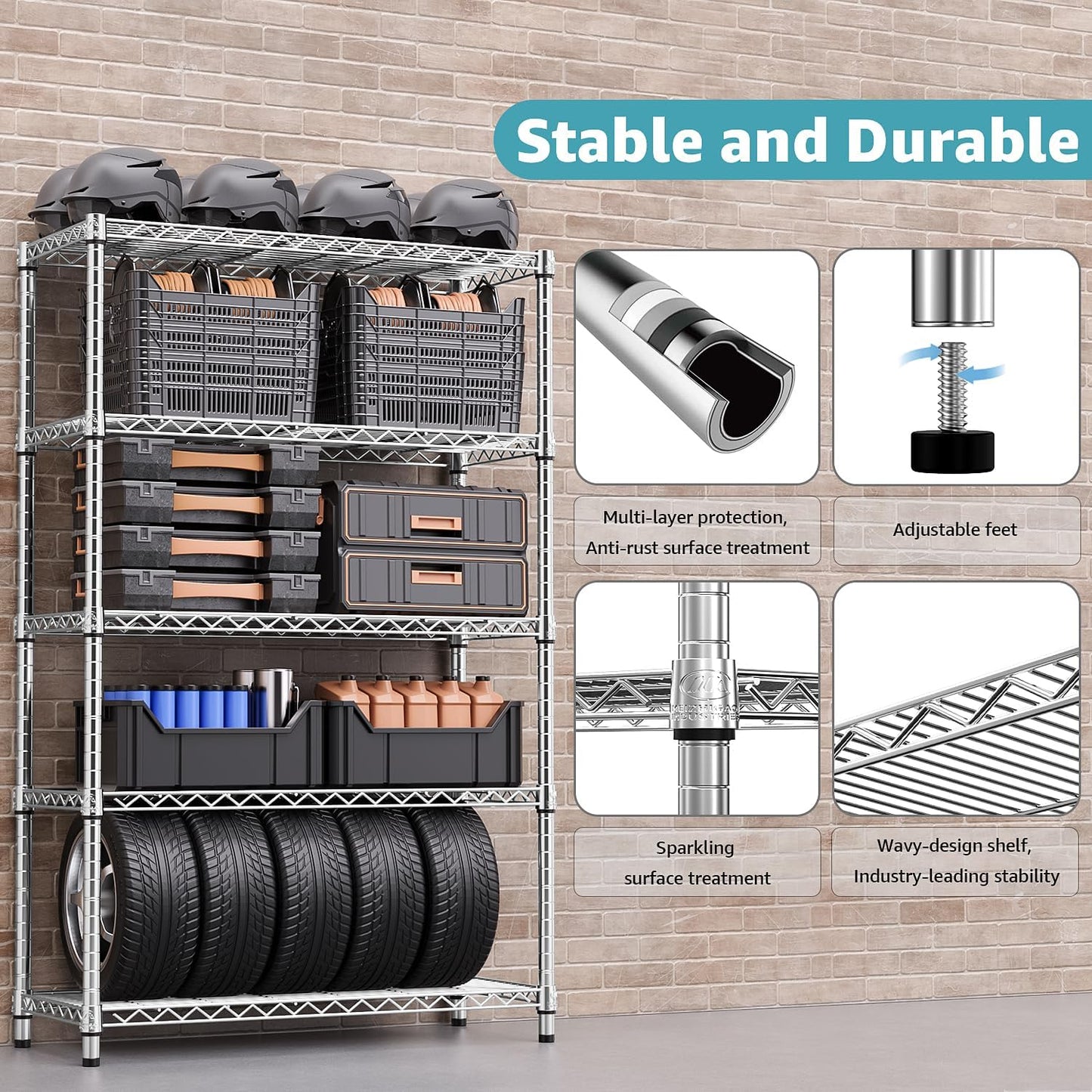 1750 LBS Storage Shelves 5-Tier Utility Shelving Unit Steel Organizer Wire Rack for Home,Kitchen,Office,Garage, Capacity 17.7" D x 47.2" W x 72.3" H - NestledHome