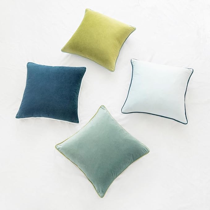 MONDAY MOOSE Decorative Throw Pillow Covers Cushion Cases, Set of 4 Soft Velvet Modern Double-Sided Designs, Mix and Match for Home Decor, Pillow Inserts Not Included (24x24 inch, Green/Blue)