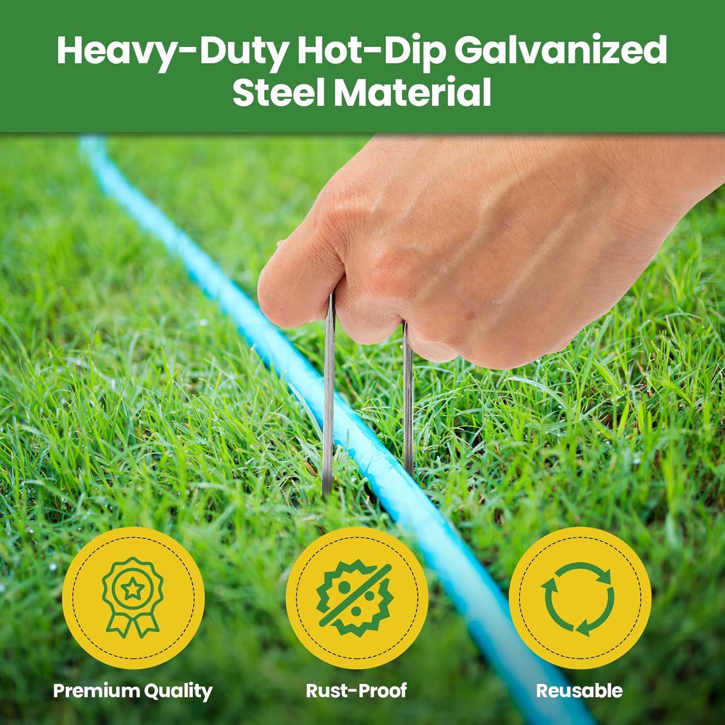 Landscape Staples Galvanized 6 Inch 60 Pcs, Metal Garden Stakes 1.6 Inch Width, Garden Staples for Weed Barrier Tubing Lawn 11 Gauge