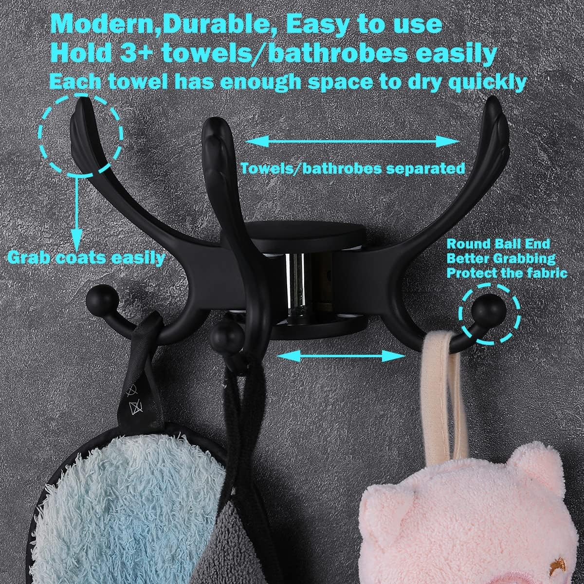 Heavy Duty Swivel Coat Hook Space Saving Towel Rope Hook Wall Mount Triple Swing Arms for RV Bathroom Kitchen Garage,Matt Black - NestledHome
