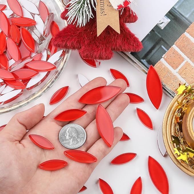 Youway Style Red Leaf Mosaic Tiles for Crafts Bulk,200g Petal Mosaic Glass Pieces,Flower Glass Tiles for Christmas Mosaic Decorations,Garden Mosaic Supplies Kit
