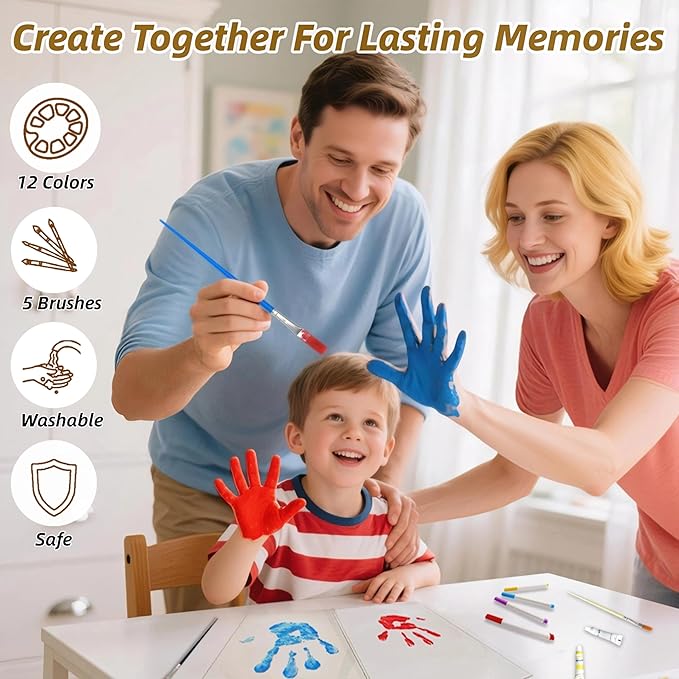 Family Handprint Frame Kit for 4 with 12 Paint Colors&12 Pens,Fun DIY Craft Art Print Handprint Keepsake, Family Gifts for Christmas Mother's Father's Day Birthday Anniversary,Grandparent(Black)