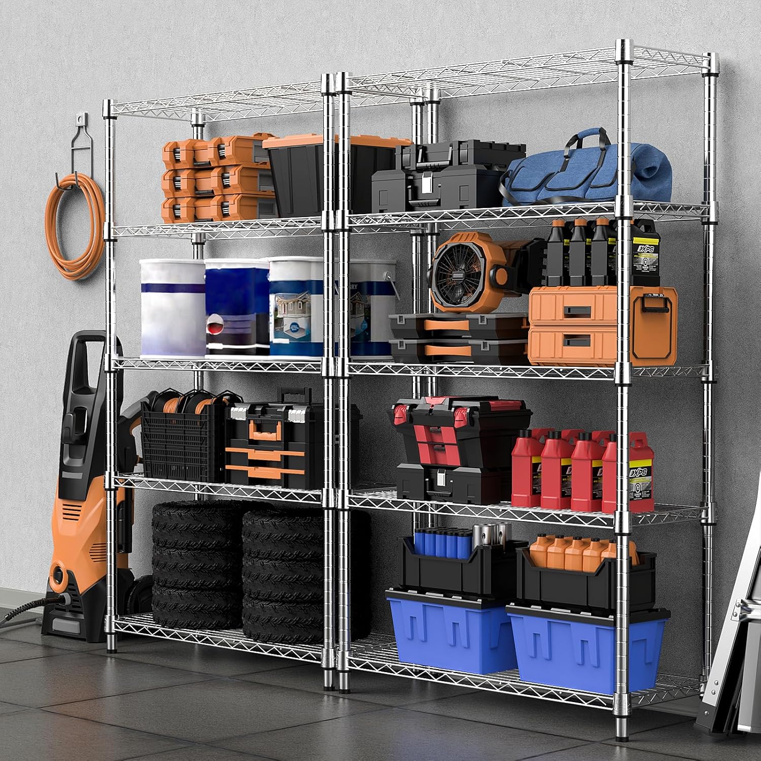 1250 lbs Steel Heavy Duty 5-Tier Utility Shelving Unit Steel Organizer Wire Rack for Home,Kitchen,Office,Chrome (13.7" D x 23.6" W x 62.4" H) - NestledHome