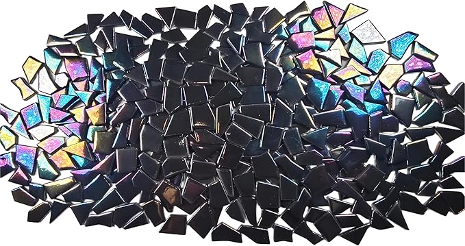 Irregular Glass Mosaic Tiles Bulk 500g Glossy and Iridescent Mosaic Glass Tiles for DIY Projects and Arts and Crafts Solid Colors and Mixes (Iridescent Black)