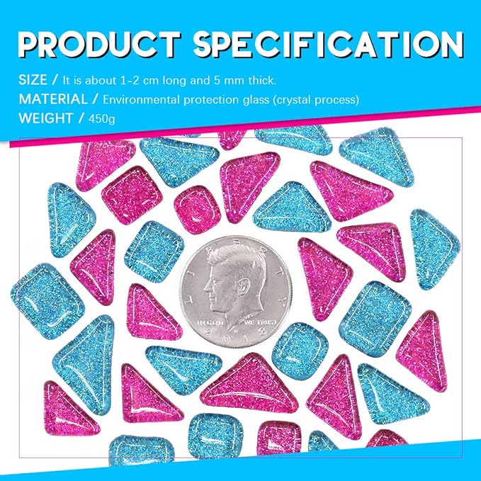 Swpeet 1 Pound Mixed Colors Shine Crystal Series Mosaic Tiles Assortment Kit, Square and Triangle Genuine Mosaic Tiles Glitter Crystal Mosaic Perfect for Home Decoration Crafts