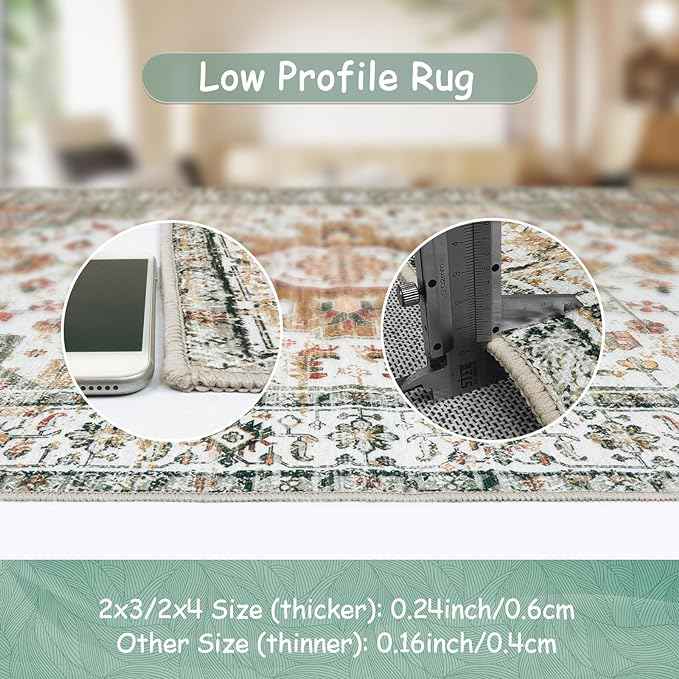 Moynesa Ultra-Thin Washable Area Rug - 3x5 Entryway Rug Washable Bedroom Rug Non Slip Front Door Mat, Vintage Medallion Printed Indoor Carpet for Living Laundry Bathroom Vanity Foyer, Beige/Gold