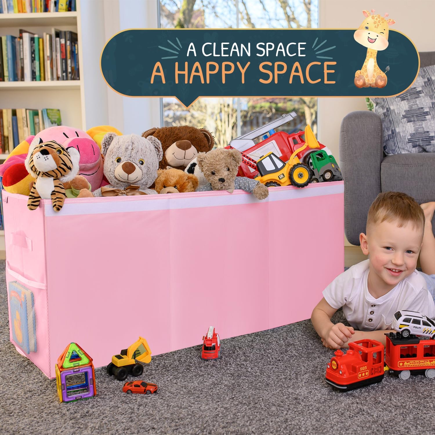 Extra Large Toy Storage Organizer with Lid - Sturdy, Collapsible Toy Chest Storage Box Design - Toys Bin with Dividers for Kids, Nursery, Bedroom, Playroom 37"x16"x14" - NestledHome
