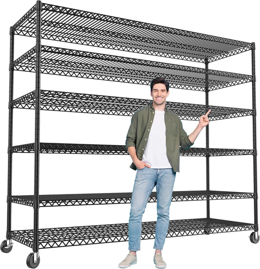 REIBII 60''W X 82.6" H Steel Heavy Duty Wire Shelving Unit with Wheels, 6-Tier Adjustable Storage Shelves 3598LBS Commercial Metal Shelves for Pantry, Garage, College Dorm School Industrial Shelving - NestledHome
