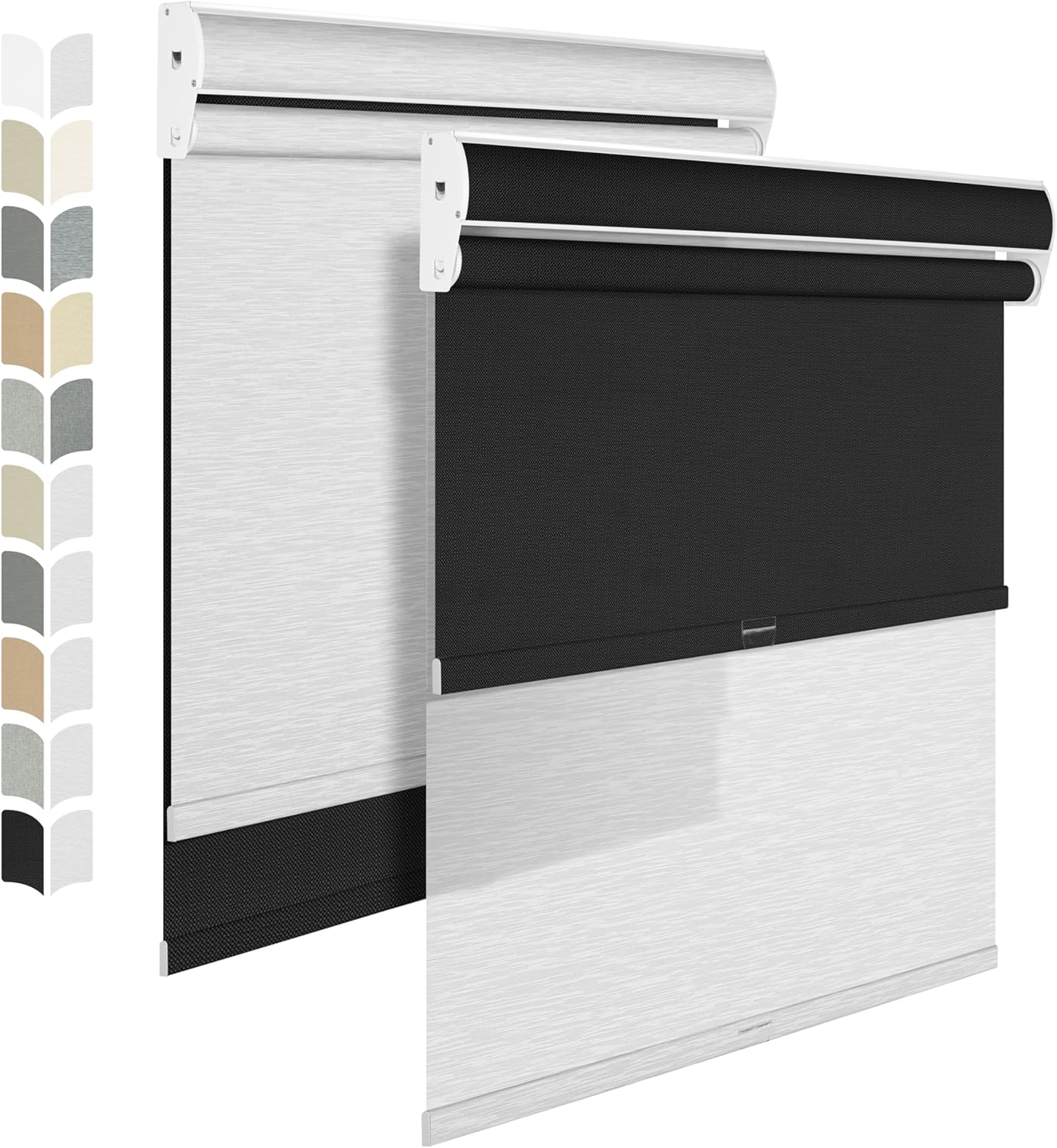 BERISSA Cordless Dual Roller Shades with Cassette Valance,Double Window Shades Blackout and Light Filtering Shades,Day and Night Roller Shades for Home Office Door.Linen Black and White.33 W x 86" H