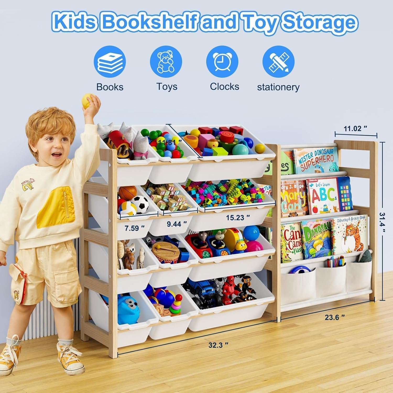 Large Toy Storage Organizer with Bookshelf, Toy Organizers and Storage with 12 Storage Bins, 4 Tier Multipurpose Toys Organizer Storage for Kids Room, Playroom, Nursery Room, White - NestledHome
