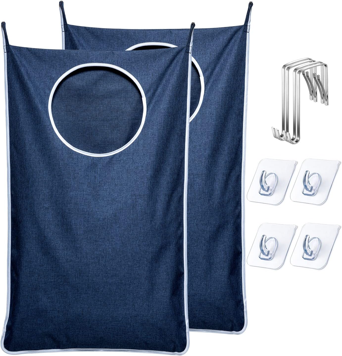 KEEPJOY Large Size 2Pack Hanging Laundry Hamper Bag, Door Hamper with 2 Hooks for Dirty Clothes - 35X21.6 inch - Blue (2Pack) - NestledHome