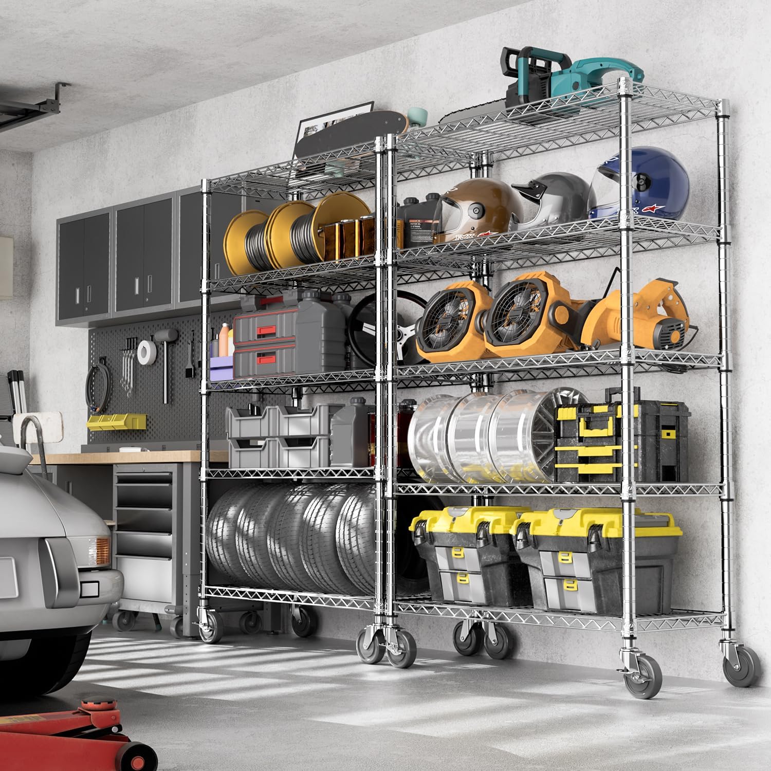 5-Shelf Storage Shelves,Wire Shelving Heavy Duty Metal Storage Shelving Unit Adjustable Garage Shelving Rack Pantry Kitchen (Chrome, 5 Tier,17.7" D x 47.2" W x 76.7" H) - NestledHome