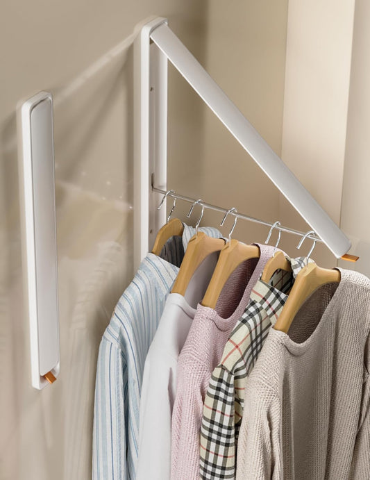 Dr.DJ Clothes Drying Rack Wall Mounted, Retractable & Foldable Clothes Hanger for Laundry Room Organization and Storage, Clothes Hanger Rack for Dorm, Closet, Balcony, Laundry Room(1P, Metal, White) - NestledHome