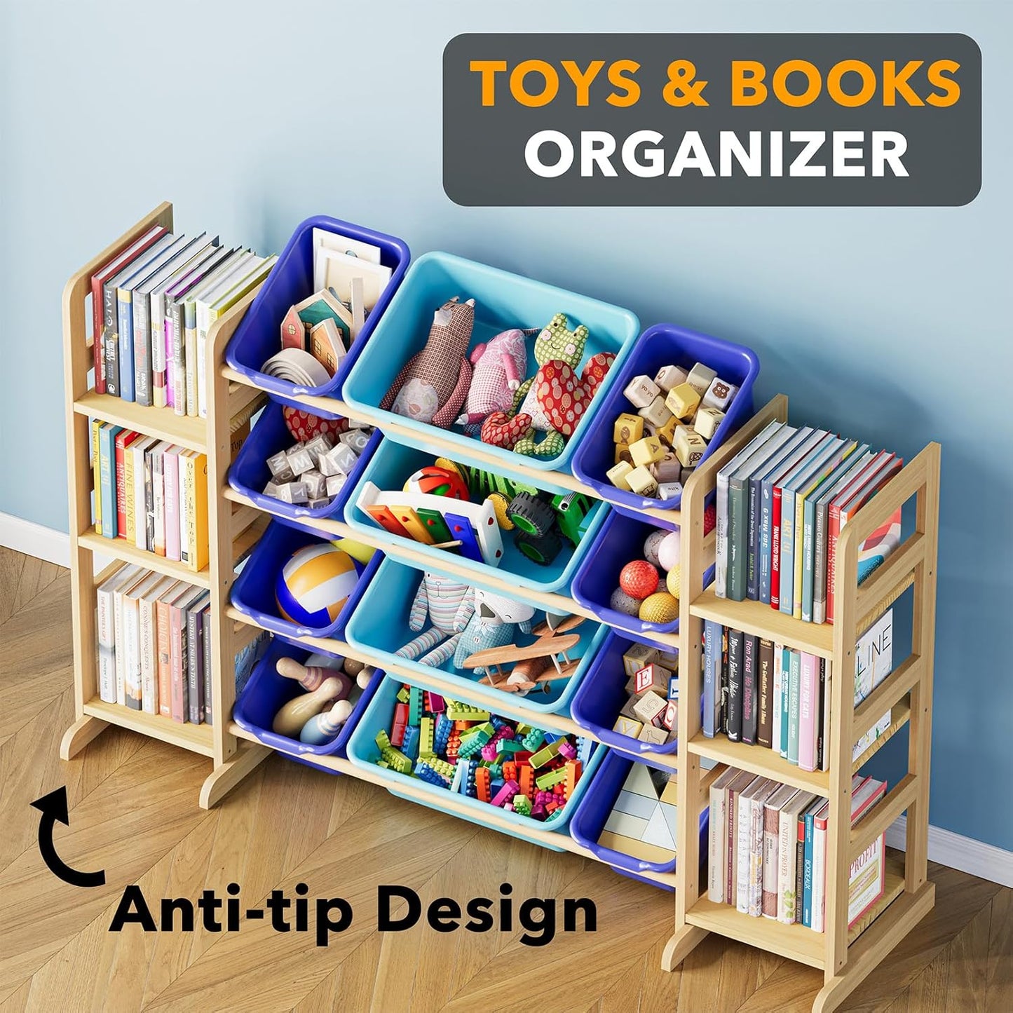 SpaceAid Toy Storage Organizer with 6 Shelves and 12 Bins, Toy Organizers Storage Bookshelf, Kids Bin Shelf Toys Box Bookcase for Bedroom Playroom Organization Room Decor, Blue and Navy Blue - NestledHome