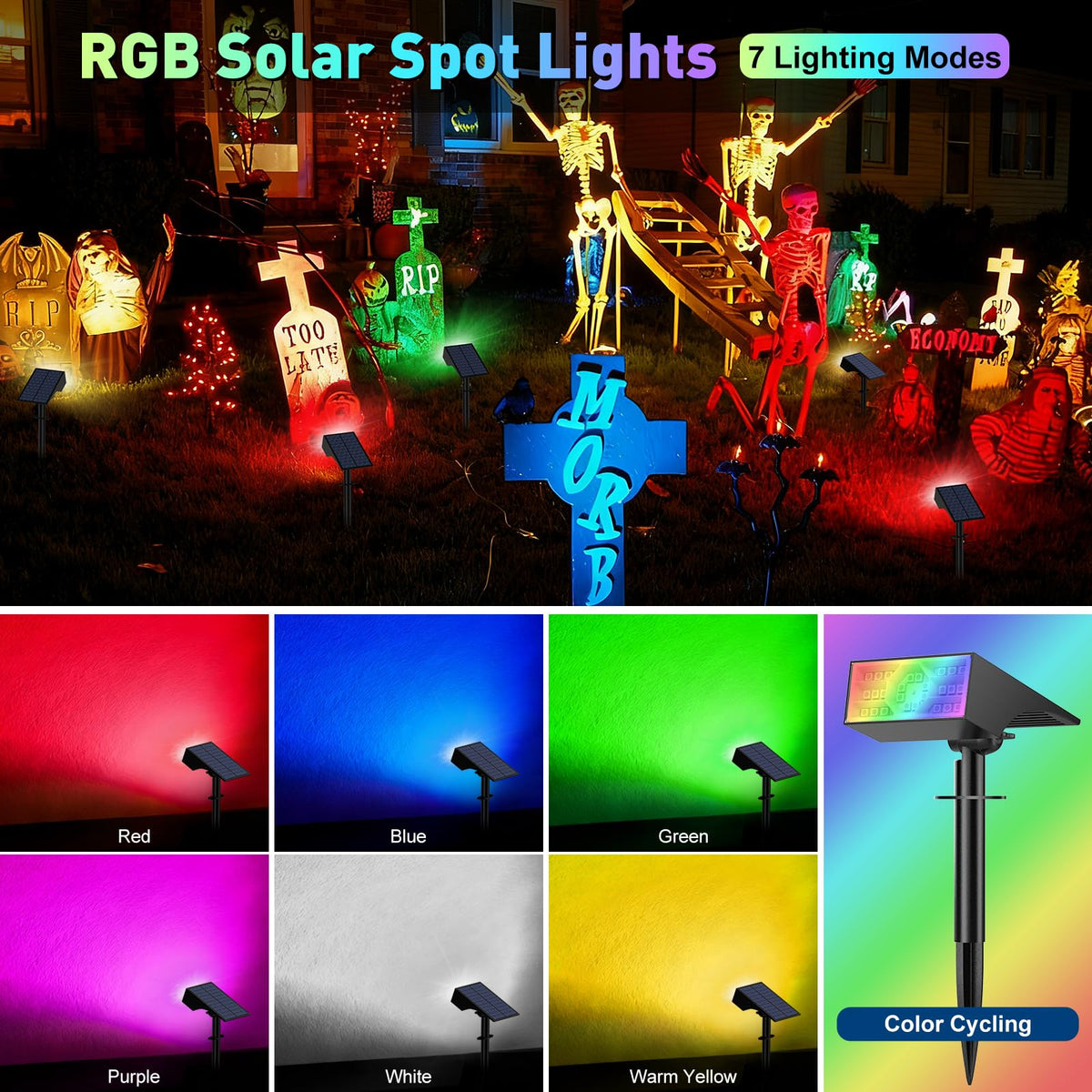 Solar Color Changing RGB Spot Lights Outdoor (6 Count)
