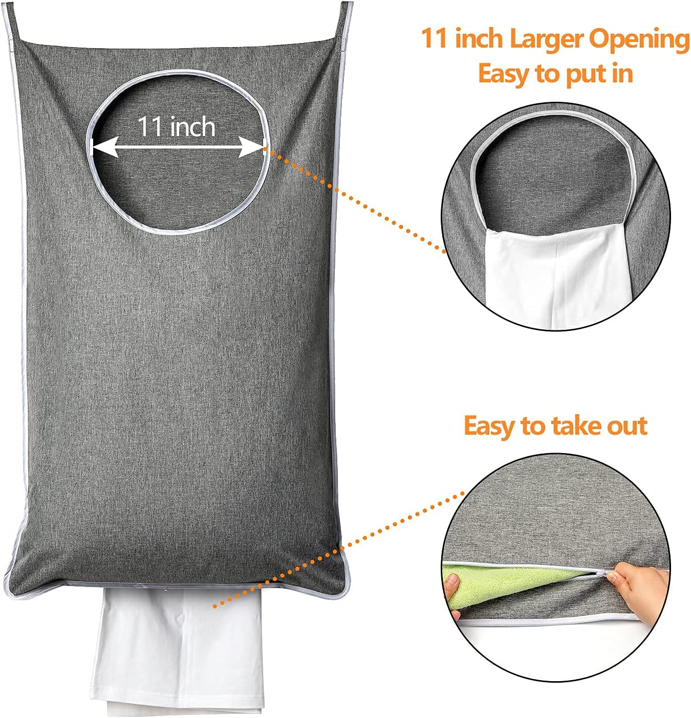 XL Hanging Laundry Hamper, Extra Large Tear-resistance Door Hamper with 2 Types Hooks for Dirty Clothes, Save Bathroom Space Hanging Laundry Bag (36.5x 22 Inch,Grey) - NestledHome