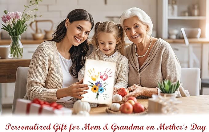 Flower Bouquet Handprint Art Keepsake Making Wooden Sign with Stand 9x12", Mothers Day Crafts for Classroom Family Activities, DIY Crafts Birthday Gifts for Mom Dad Grandma Grandpa Sister Auntie