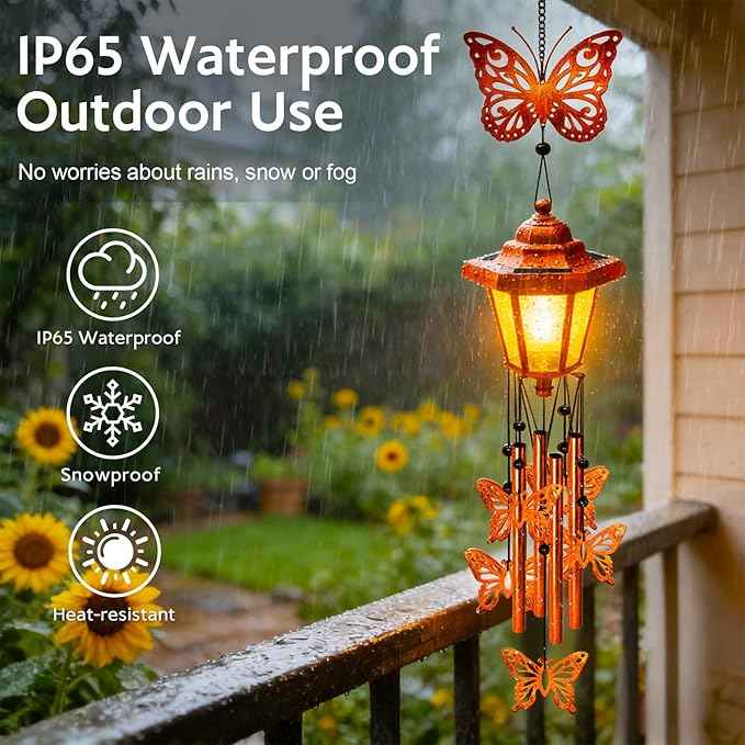 Butterfly Solar Wind Chimes for Outside, Birthday Gifts for Mom Women Grandma Mother's Day Memorial, 34-Inch Windchimes with Wind Spinner, Outdoor Hanging Solar Lights Waterproof Yard Garden Decor