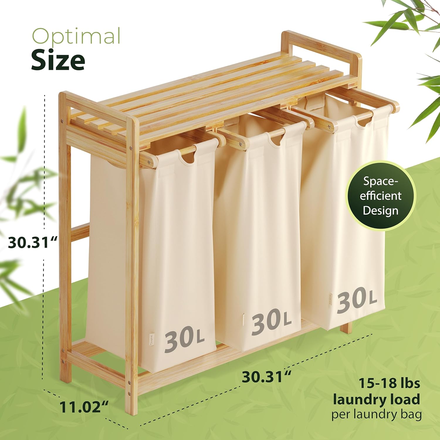 Laundry Hamper 3 Section beige - Large Bamboo Laundry Sorter with Removable Cotton Bags -Three Compartment Organizer for Clothes - Durable, Eco-Friendly, and Stylish Storage Solution for Home - NestledHome