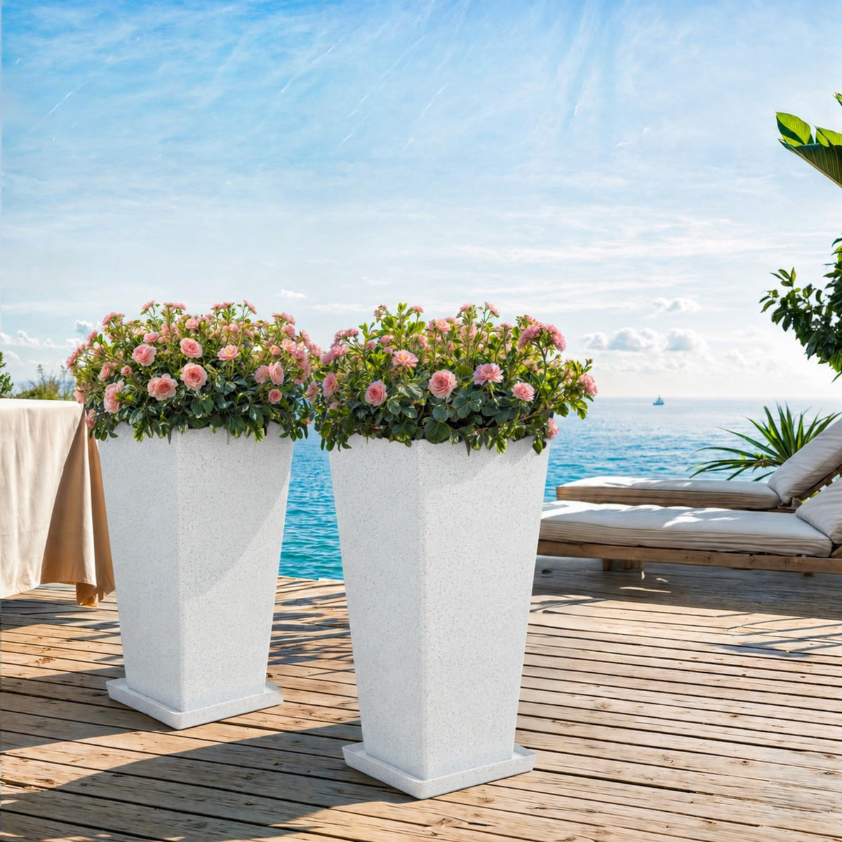 Autodaya 28" Plant Pots Tall Planters for Outdoor Plants Set of 2 with Tray (2 Count)