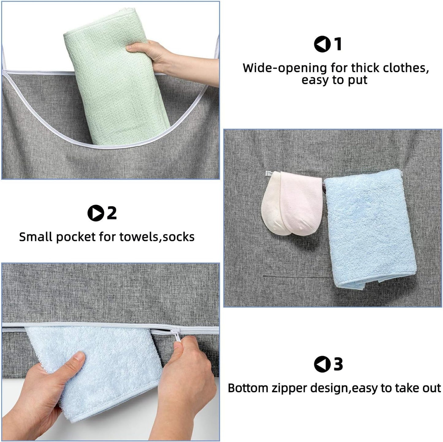 X-Large Hanging Laundry Hamper Bag, Door Hanging Hamper with Front Pocket Dirty Clothes Hanging Laundry Bag Large Size 35X22 inch Door Laundry Basket (Grey) - NestledHome