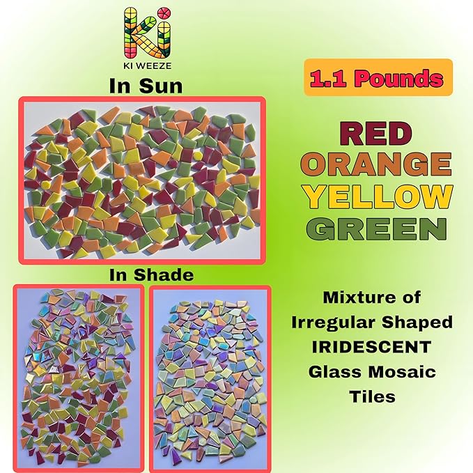 Irregular Glass Mosaic Tiles Bulk 500g Glossy and Iridescent Mosaic Glass Tiles for DIY Projects and Arts and Crafts Solid Colors and Mixes (Iridescent Red)