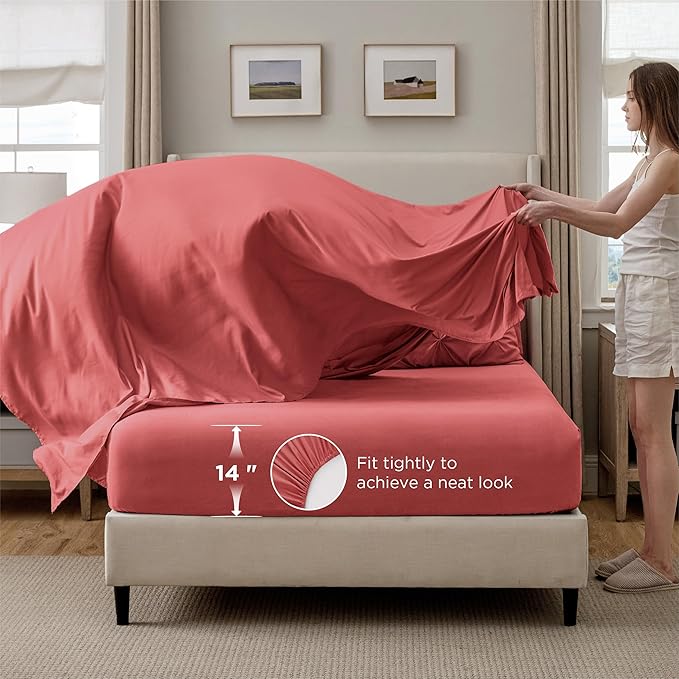 Bedsure Full Comforter Set Coral Red - Bed in a Bag Full Size Bedding Set 7 Pieces, GentleSoft™ Pintuck Bed Set Gift for Family, Pinch Pleat All Season Comforter with Sheets, Pillowcases & Shams