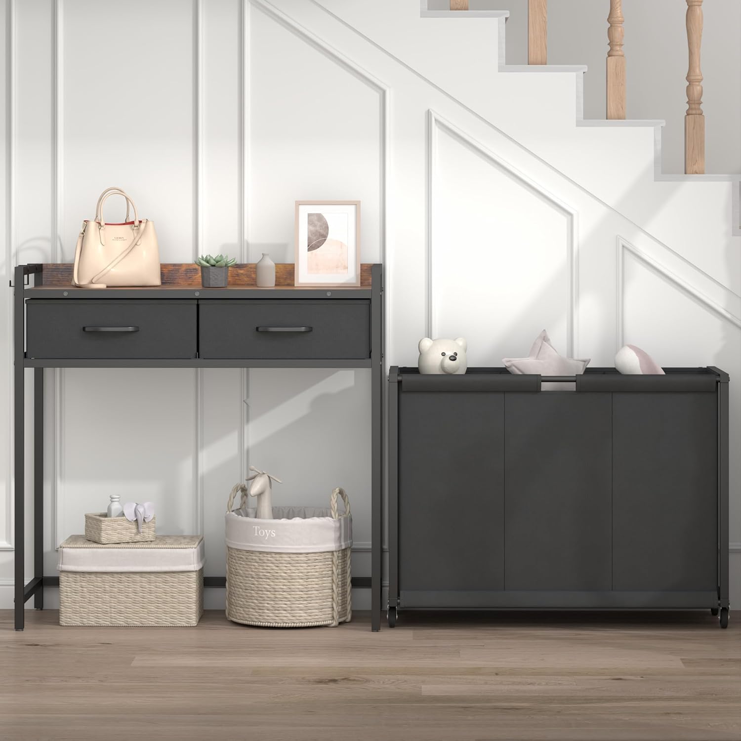 Laundry Hamper Laundry Basket with 3 Section Pull-Out Rolling Bags, Laundry Sorter for Organization and Storage with 2 Pull-Out Drawers for Laundry Room, Bathroom, Bedroom Use (Rustic Brown) - NestledHome