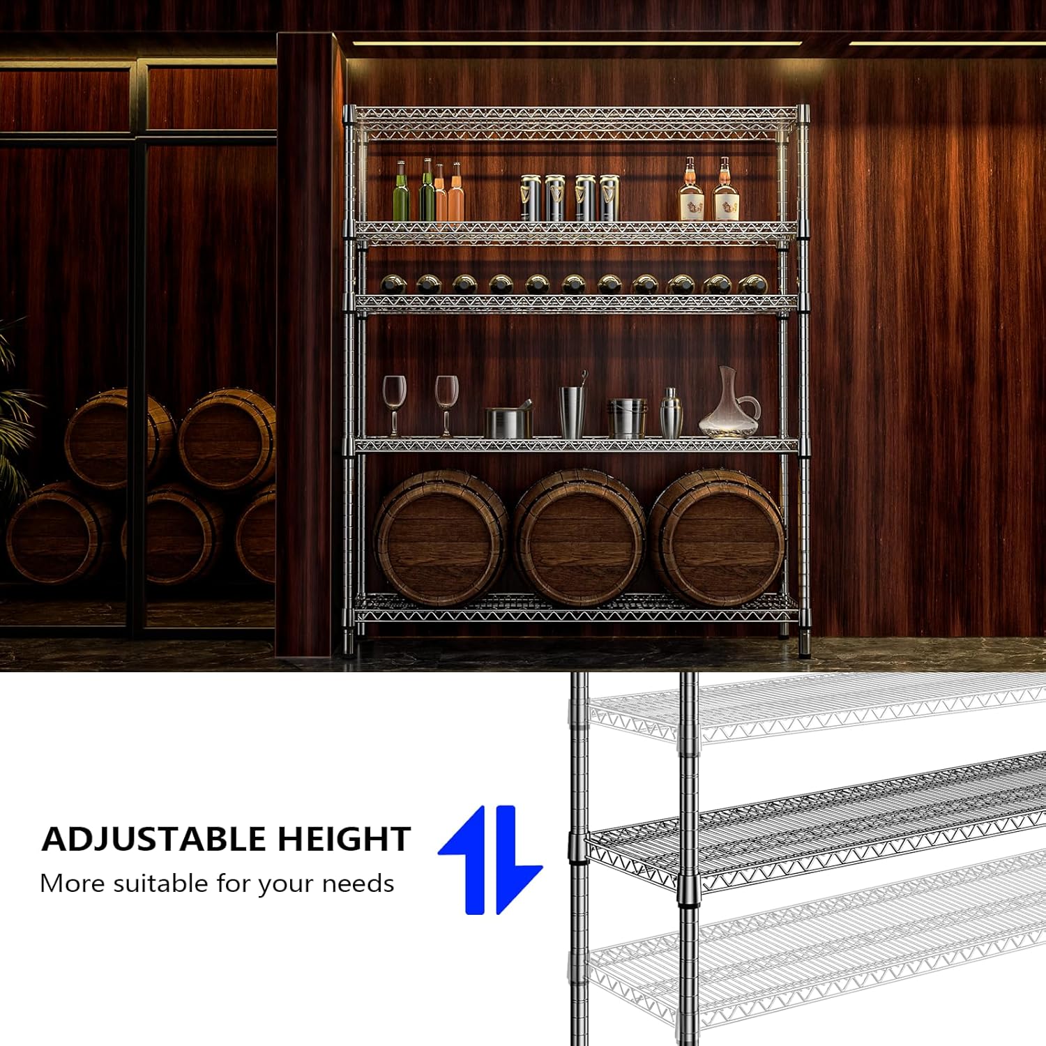 2200 Lbs 5 Tier Storage Rack Metal Wire Shelving Unit, Storage Standing Shelf Organizer for Laundry Bathroom Kitchen Pantry Closet Garage, Chrome 17.7" D x 59.1" W x 70.4" H - NestledHome