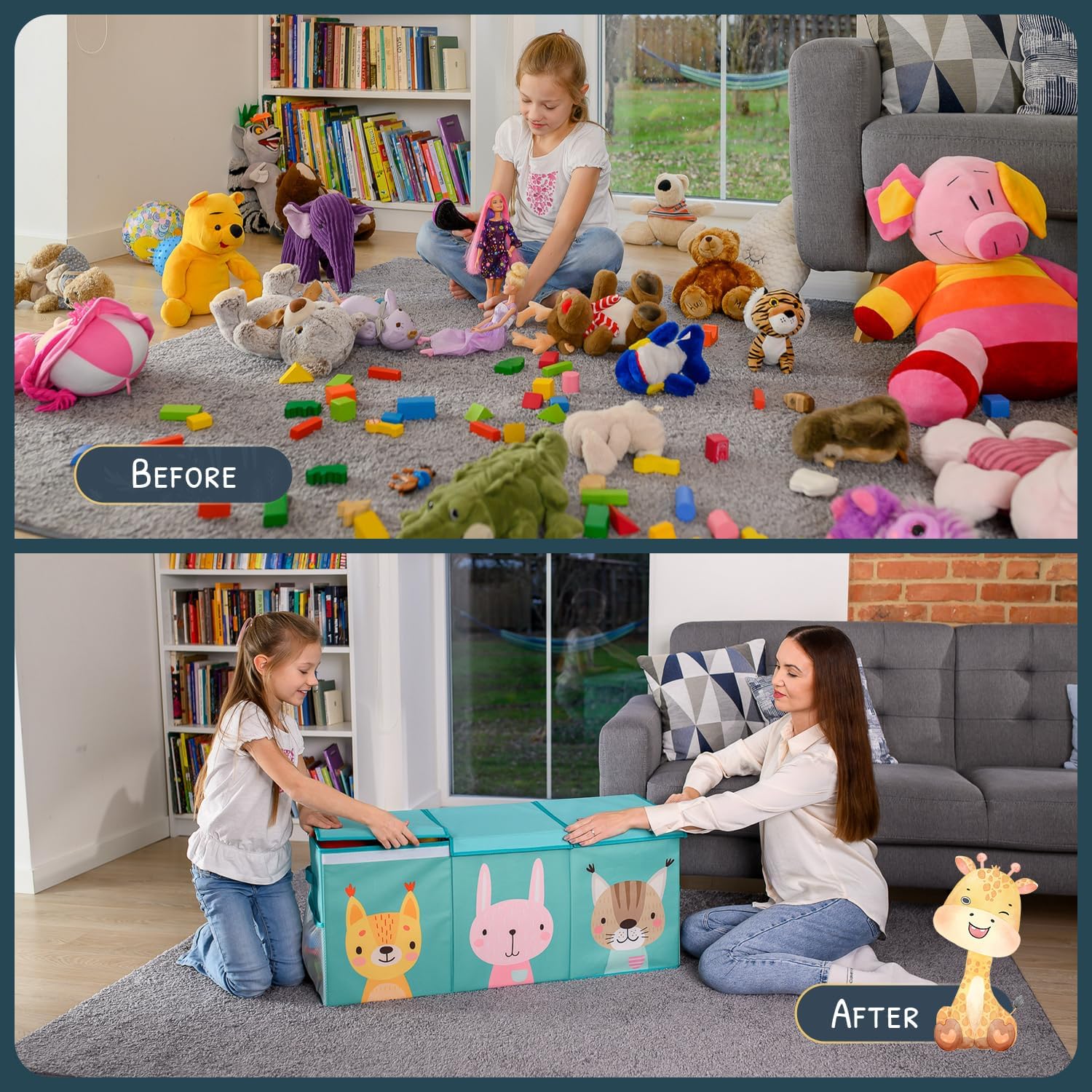 Extra Large Toy Storage Organizer with Lid - Sturdy, Collapsible Toy Chest Storage Box with Cute Design - Toys Bin with Dividers for Kids, Boys, Girls, Nursery, Bedroom, Play room 37"x16"x14" - NestledHome