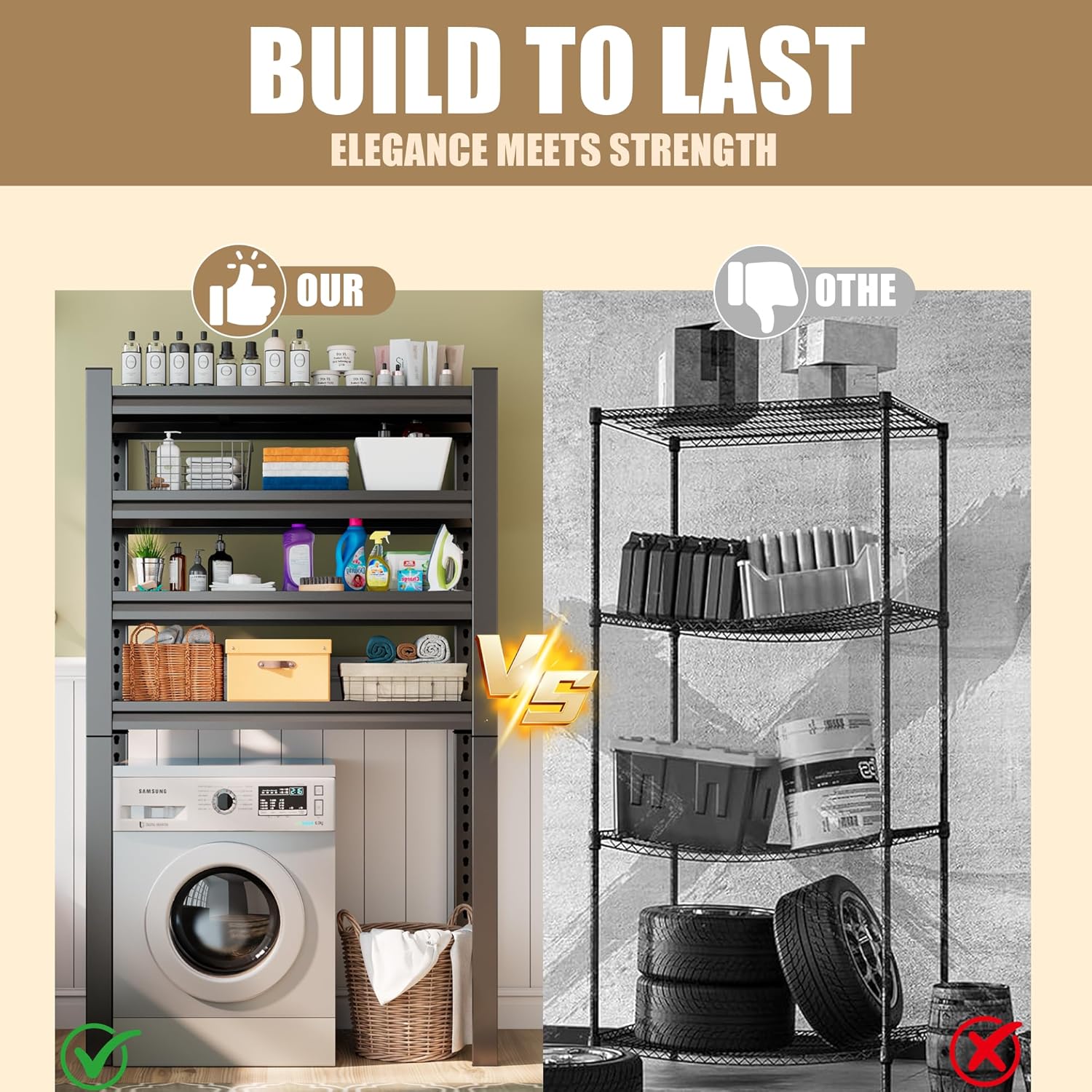 Over Washer and Dryer Shelves,4 Tiers Laundry Room Standing Shelf,Laundry Room Storage Organization,Adjustable Metal Shelving Unit,35" W x 12" D x 63" H, Black - NestledHome