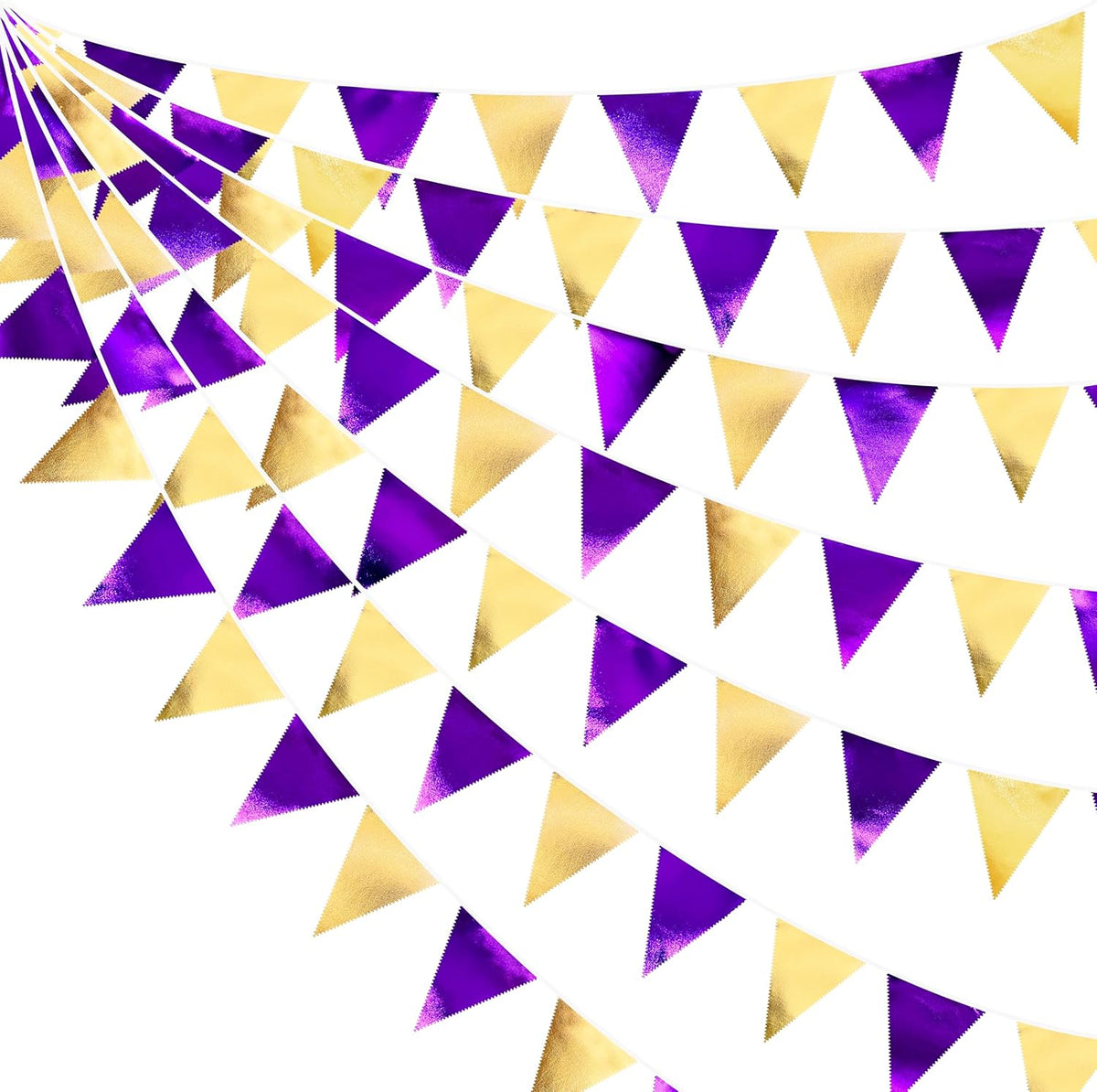 Purple and Gold Party Decorations Metallic Fabric Triangle Pennant Banner Flag Bunting Garland for Graduations Birthday Retirement Wedding Baby Shower Bachelorette Halloween Outdoor Party Supplies - NestledHome