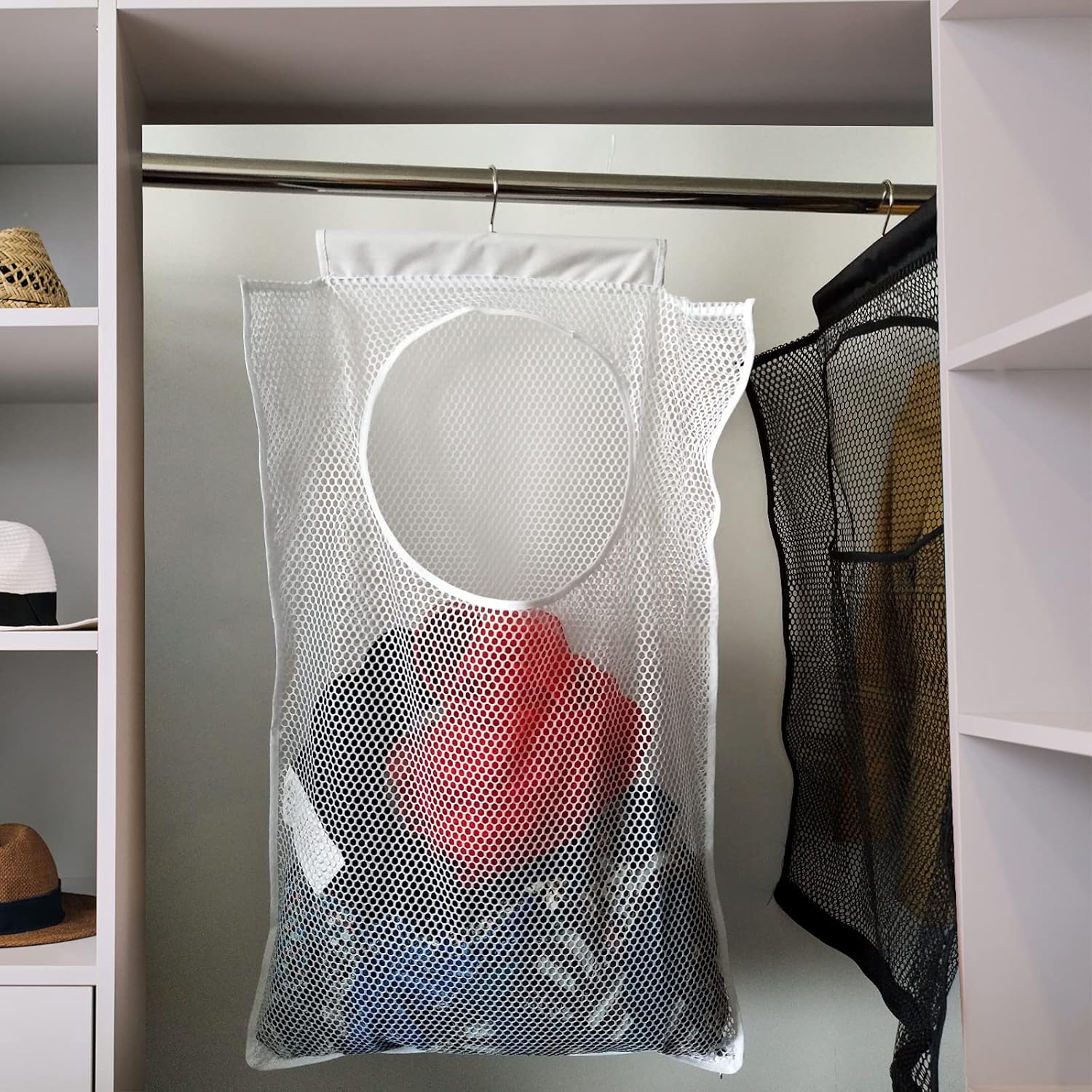 Hanging Mesh Laundry Hamper (30in*20in*2in) Large Dirty Clothes Bag, Can Be Used Behind The Door & Closet & Caravan& Bathroom (White) - NestledHome