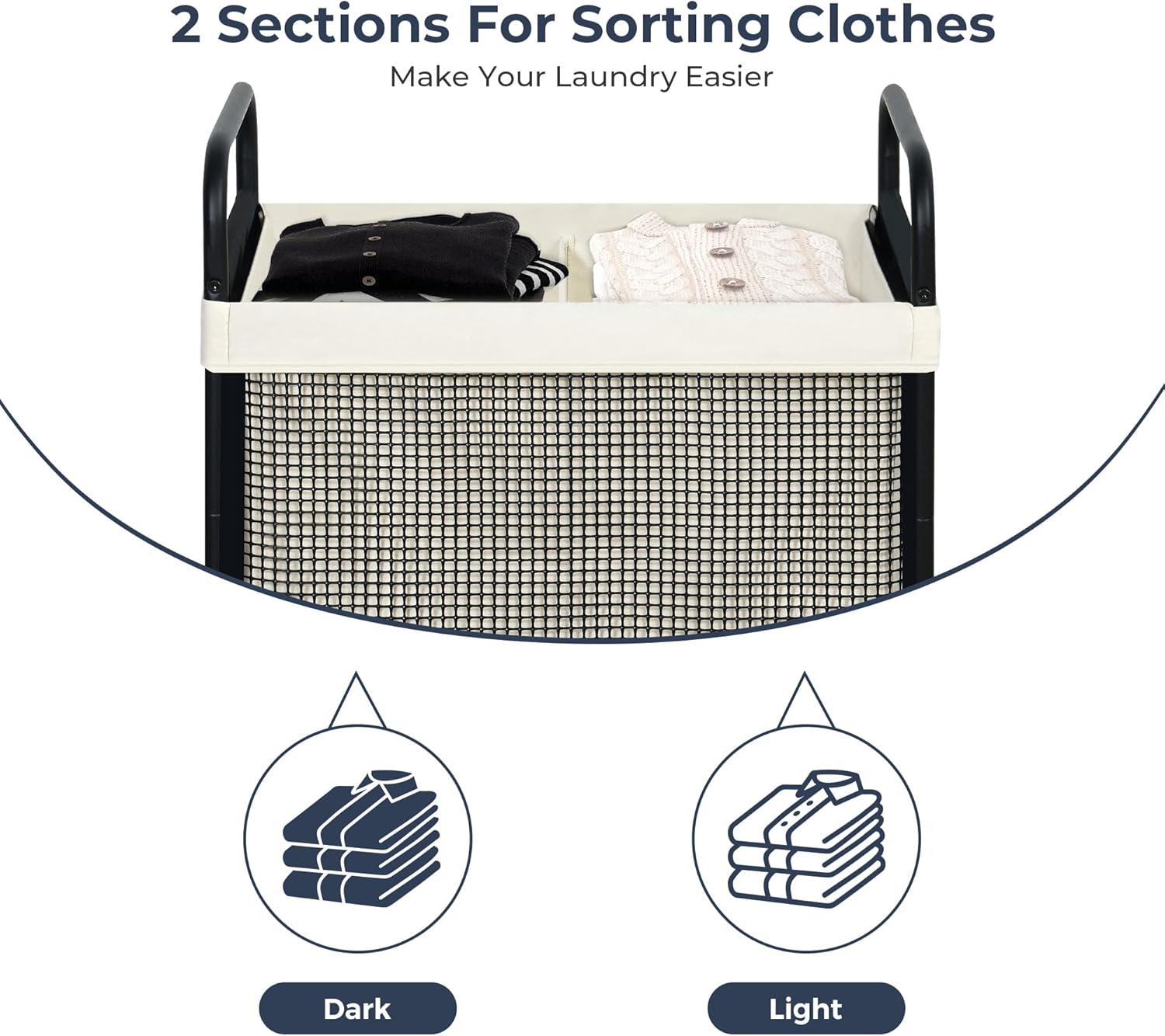 STO STO Laundry Hamper 2 Section, 100L Rolling Laundry Sorter Cart with Removable and Washable Liner Bag, Rolling Clothes Hamper with Metal Handle for Laundry Room and Bedroom - NestledHome