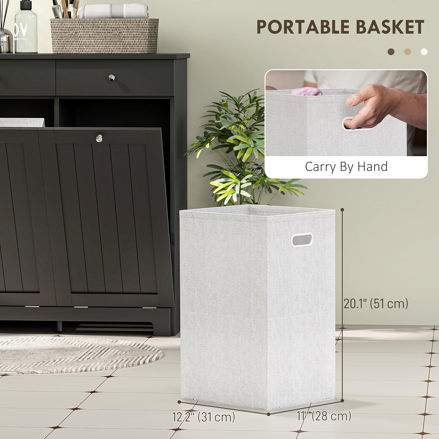 HOMCOM Laundry Hamper Cabinet with 2 Removable Baskets, Tilt Out Laundry Hamper Cabinet with 2 Drawers and 2 Beadboard Doors, Laundry Cabinet Bathroom Storage Cabinet, Black - NestledHome
