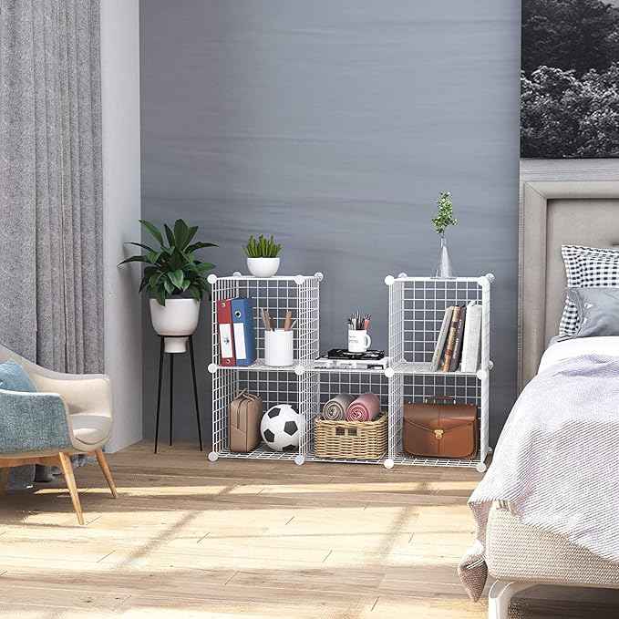 C&AHOME Wire Cube Storage, 6 - Cube Organizer Metal C Grids, Modular Shelves Units, Storage Bins Shelving, Closet Organizer, Ideal for Home, Office, Living Room, 36.6”L x 12.4”W x 36.6”H White