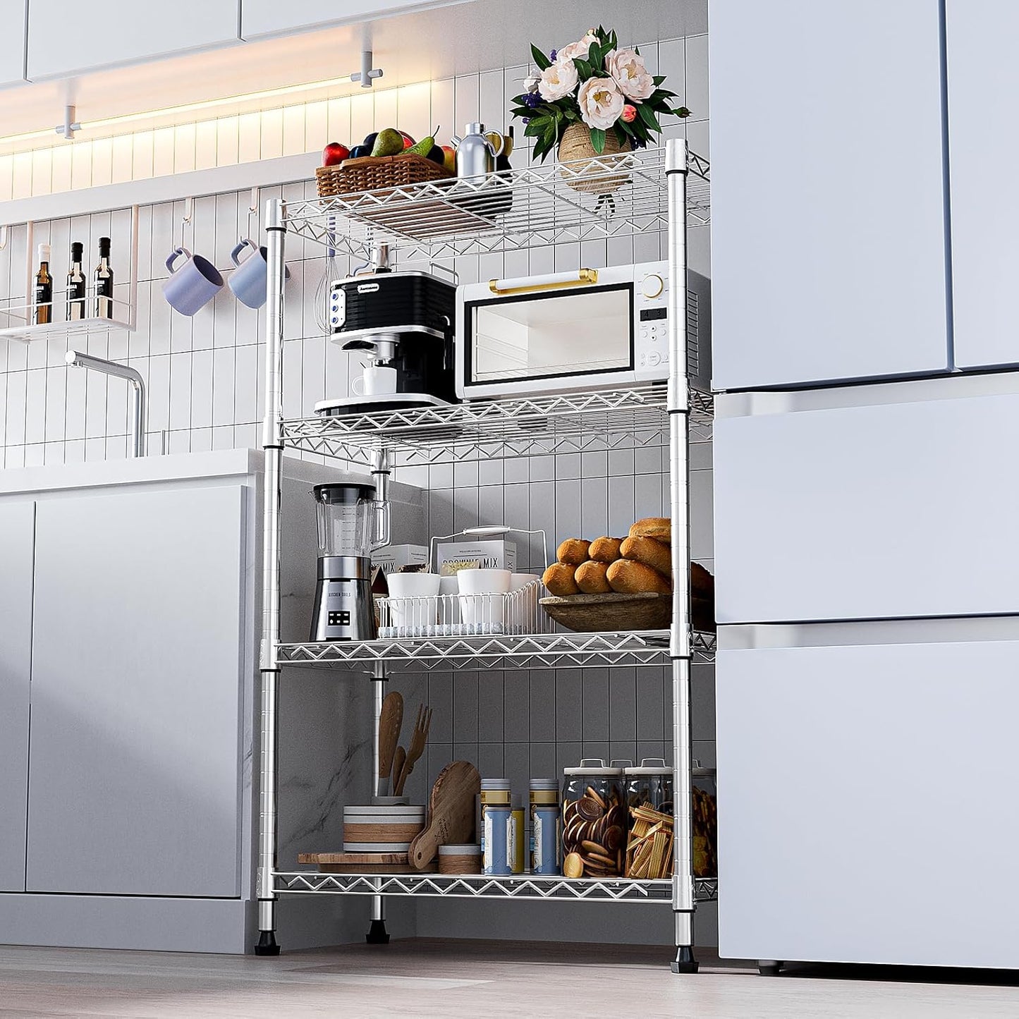 1000 lbs Storage Shelving 4-Tier Utility Shelving Unit Steel Organizer Wire Rack for Home,Kitchen,Office,Chrome (13.7" D x 23.6" W x 53.4" H) - NestledHome
