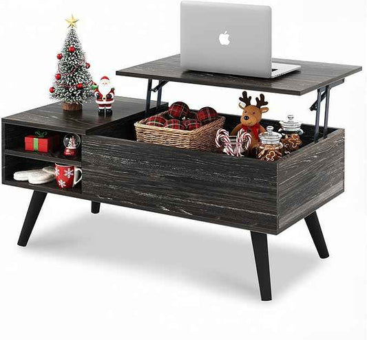 WLIVE Wood Lift Top Coffee Table with Hidden Compartment and Adjustable Storage Shelf, Lift Tabletop Dining Table for Home Living Room, Office, Charcoal Black