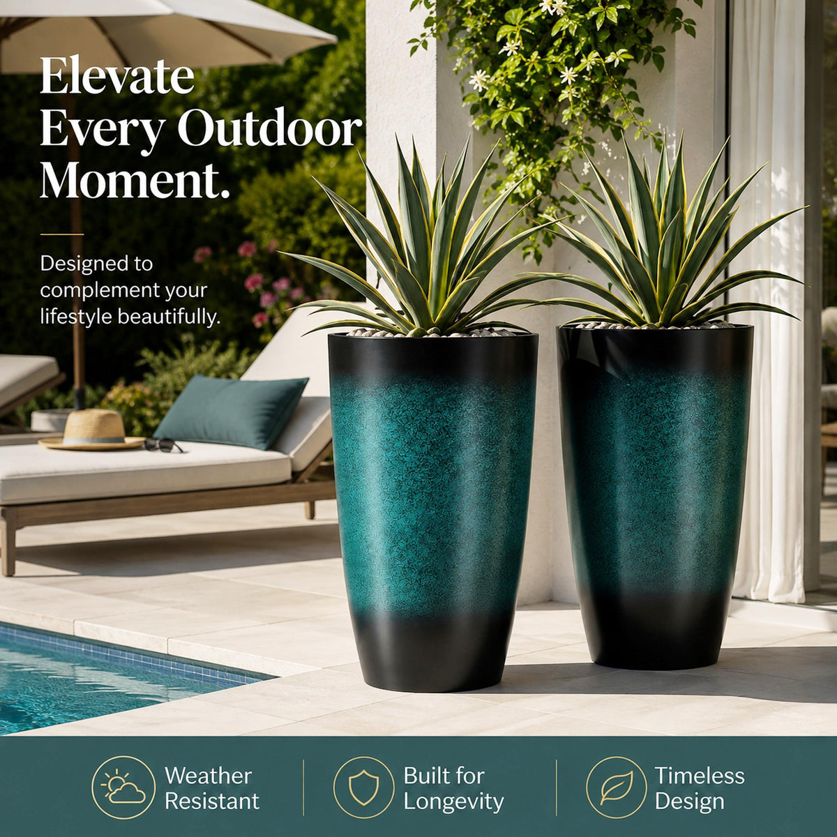 Autodaya 23.8" Tall Outdoor Planters Set of 2 Flower Pot for Outdoor Plants (2 Count)