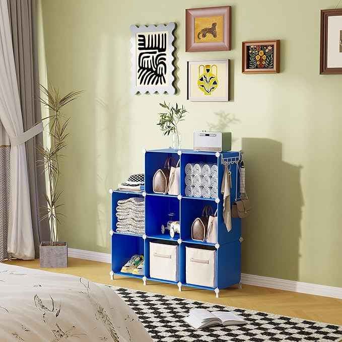 AWTATOS Cube Storage Organizer, 8 Cube Closet Organizers and Storage Shelves, DIY Stackable Bookshelf for Bedroom, Home, Admiral Blue