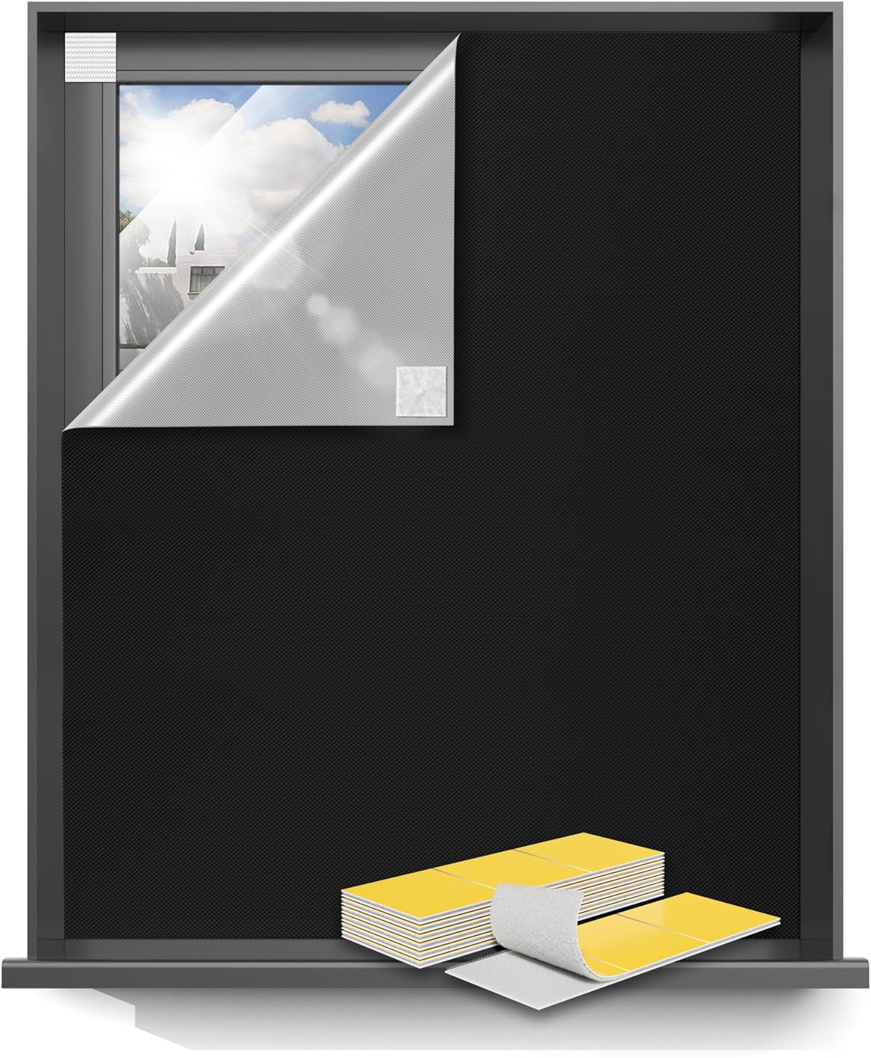 Sumobaby Blackout Curtains for Bedroom Portable 75"x57",No Drill Black Out Shades with Upgraded Hook&Loop Tapes,100% Blackout Window Cover,Easy to Cut Fit Blinds for Bedroom,Nursery(2 Panel,Black)