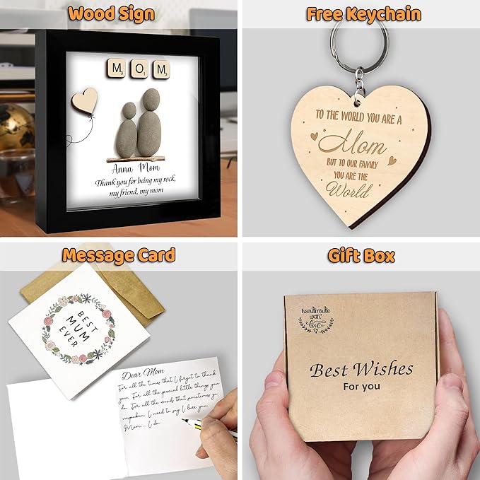 Personalized Mom Pebble Art Frame, Thank You for Being My Rock, Handcrafted Wall Art Gift Mom, Grandma or Nana, Meaningful Birthday, Mother’s Day & Appreciation Gift from Daughter, Son, Grandkids