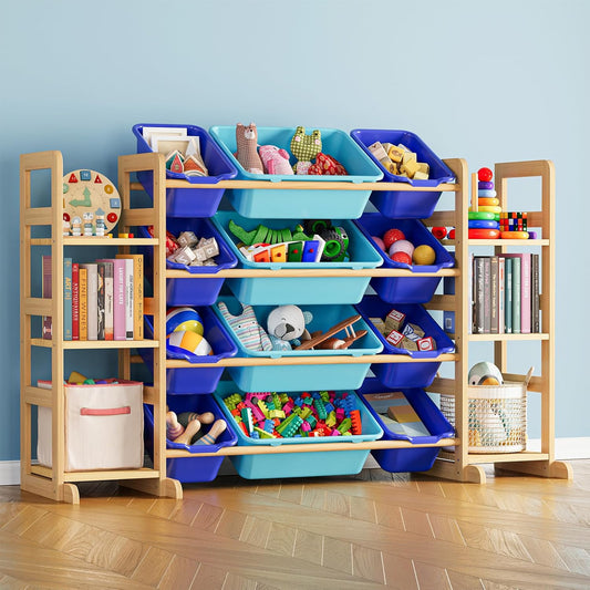 SpaceAid Toy Storage Organizer with 6 Shelves and 12 Bins, Toy Organizers Storage Bookshelf, Kids Bin Shelf Toys Box Bookcase for Bedroom Playroom Organization Room Decor, Blue and Navy Blue - NestledHome