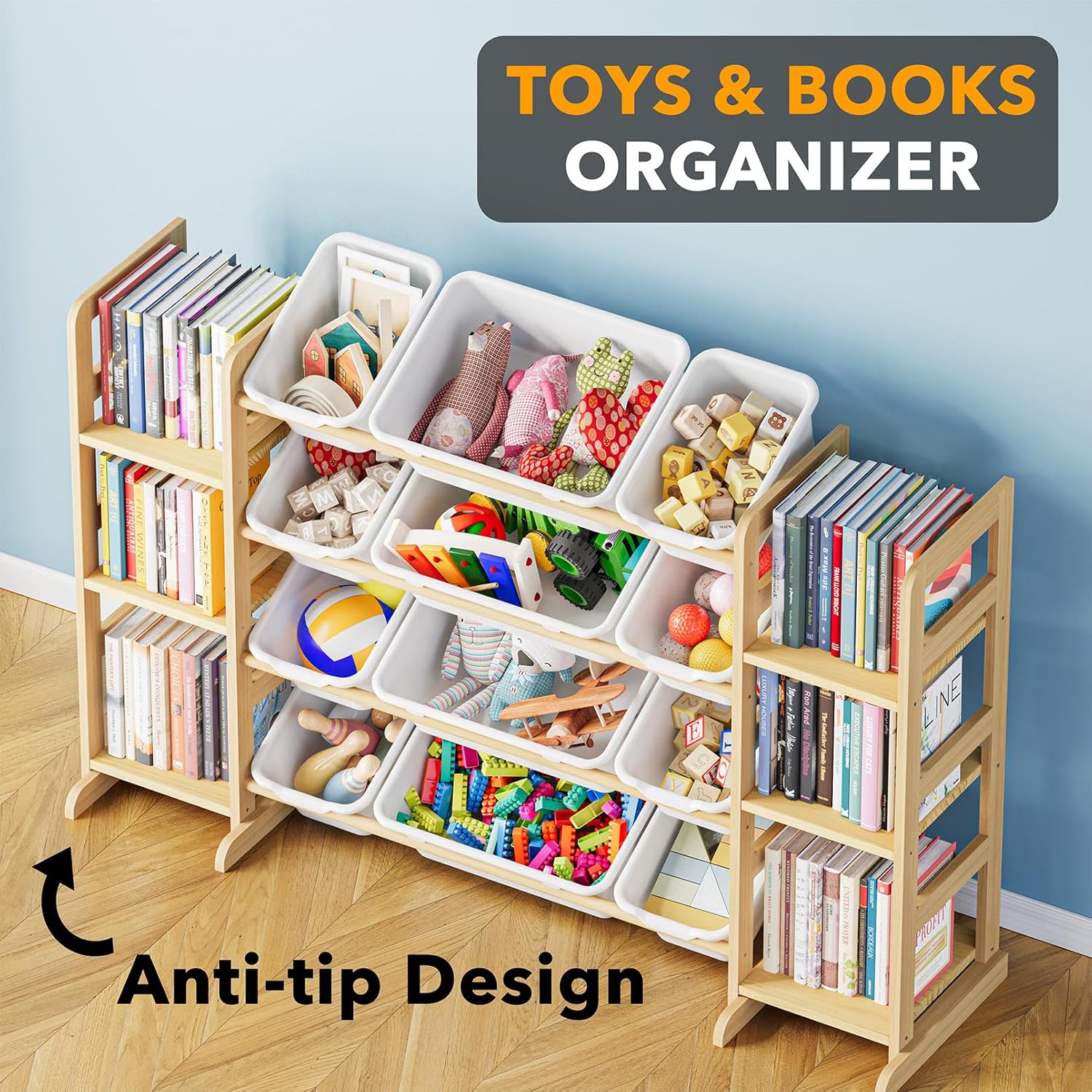 SpaceAid Toy Storage Organizer with 6 Shelves and 12 Bins, Toy Organizers Storage Bookshelf, Kids Bin Shelf Toys Box Bookcase for Bedroom Playroom Organization Room Decor, White - NestledHome