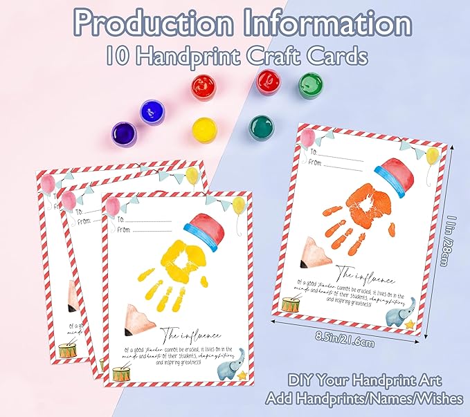 Handprint Kit for Teacher Appreciation Gifts, 10 Bulk Personalized Teacher Appreciation Cards, 8.5x11 Inch DIY Art Handprint Keepsake end of Year Gifts for Day Care Graduation or Back to School
