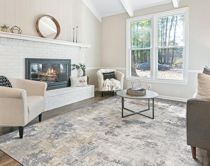 10x14 Area Rug Living Room Rugs - Washable Neutral Modern Abstract Soft Thin Large Rug Indoor Floor No Slip Rug Carpet for Bedroom Under Dining Table Home Office Decor - Blue Grey